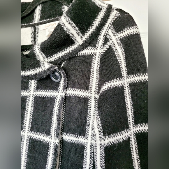 Ellen Tracy Women's Wool Blend Jacket Cardigan Checker Black&White High Neck Med - Picture 14 of 16